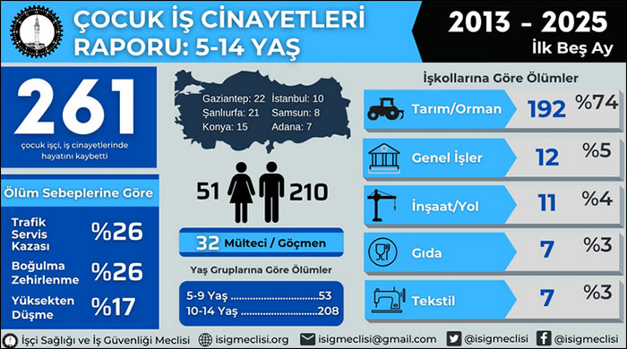 Son on iki buçuk yılda en az 770 çocuk çalışırken hayatını kaybetti