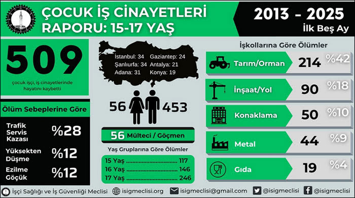 Son on iki buçuk yılda en az 770 çocuk çalışırken hayatını kaybetti