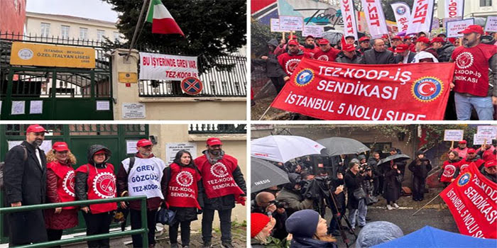 Özel İtalyan Lisesi’nde grev pankartı asıldı